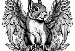 Squirrel with angel wings holding an acorn tattoo idea