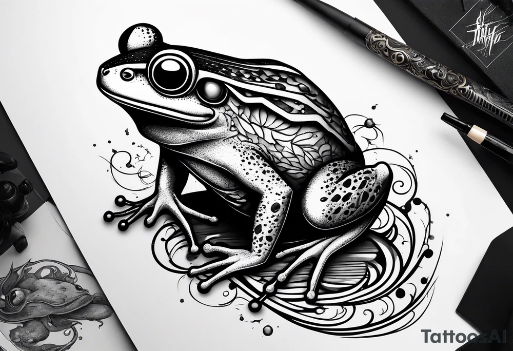 Frog riding rat, battle, illustrative tattoo idea