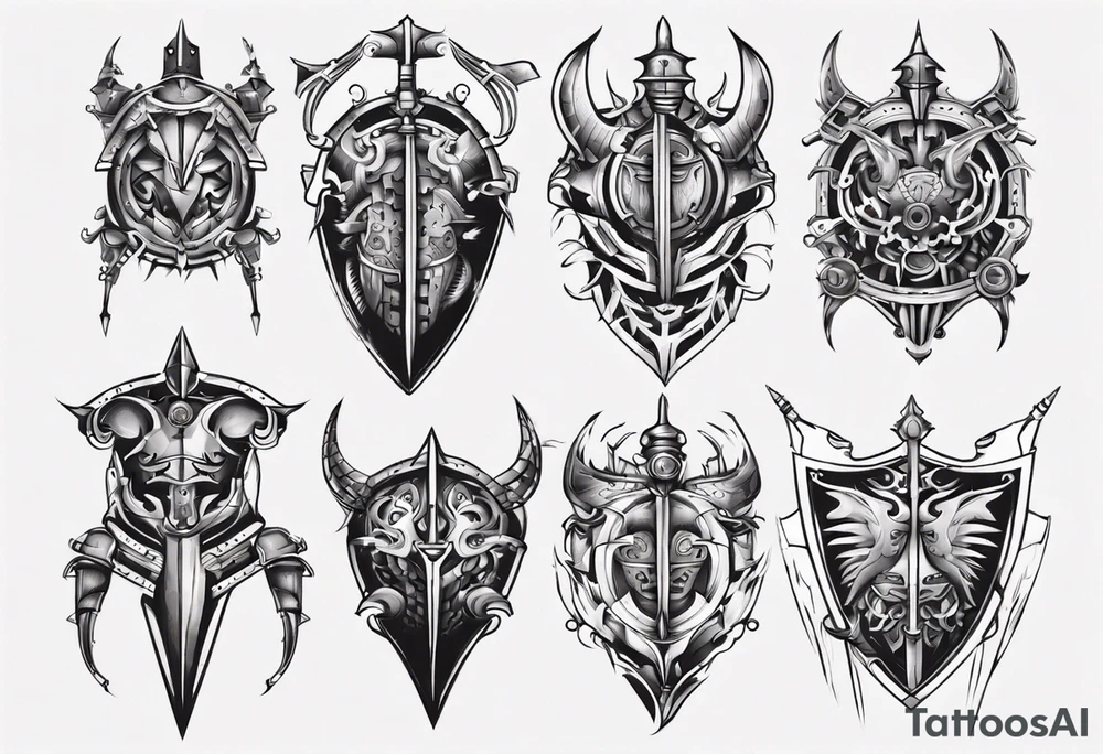 Medieval armor mechanical symmetrical tattoo idea