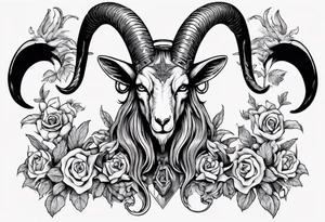 Baphomet full sleeve high contrast human like goat friendly but strong no flowers tattoo idea