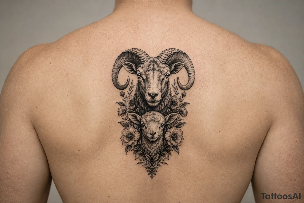 Mother ram baby ram with flowers the mother ram on top the baby ram on bottom tattoo idea