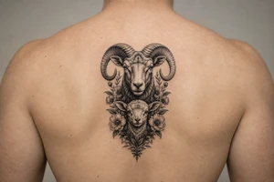 Mother ram baby ram with flowers the mother ram on top the baby ram on bottom tattoo idea