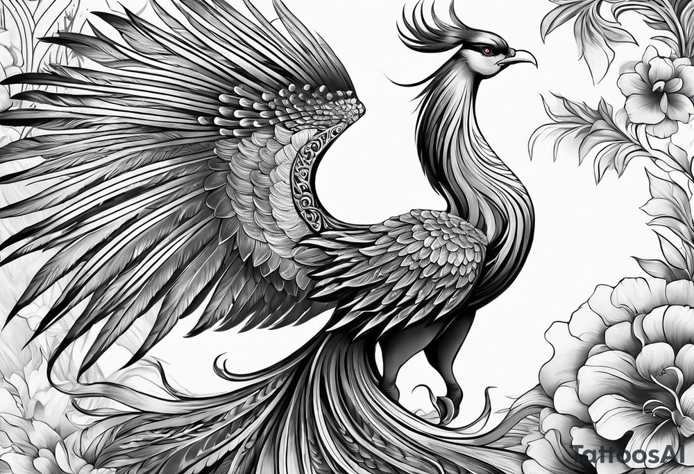 asian elegant long feathered phoenix
with a long neck, with short wings tattoo idea
