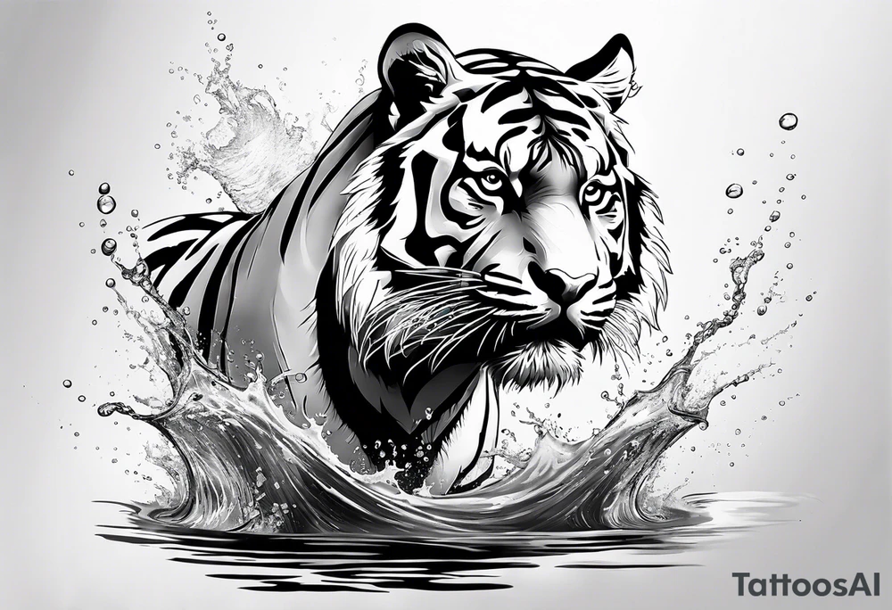 minimalist tiger splashing water tattoo idea