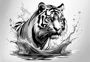 minimalist tiger splashing water tattoo idea