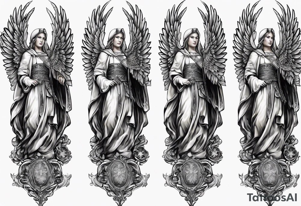 forearm sleeve of michael the archangel tattoo idea