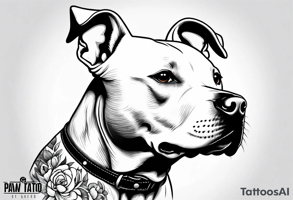 white pitbull pointed ears, paw tattoo idea