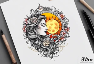 Twin flame with moon and sun tattoo idea