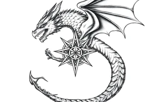 Masculine beautiful realistic detailed dragon holding celtic star tattoo idea