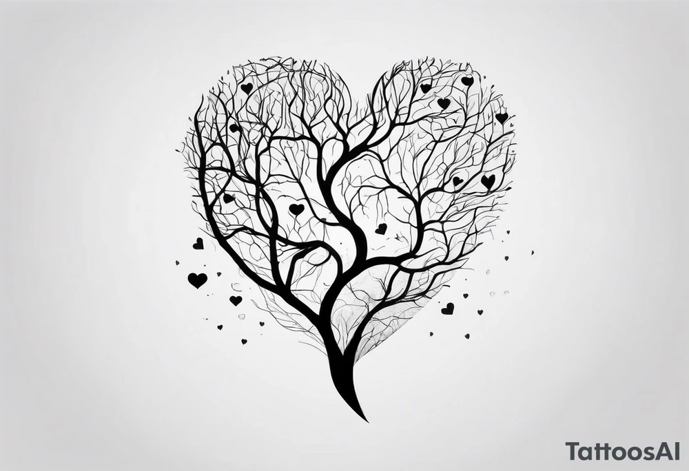 a heart shape with the following inside: brain, plane, family, and tree roots tattoo idea