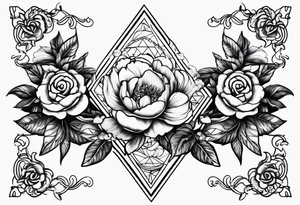 Peonies roses celestial shapes triangle long tattoo idea