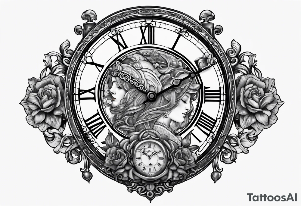 Janus, Aquarius, timeless clock, rosary tattoo idea