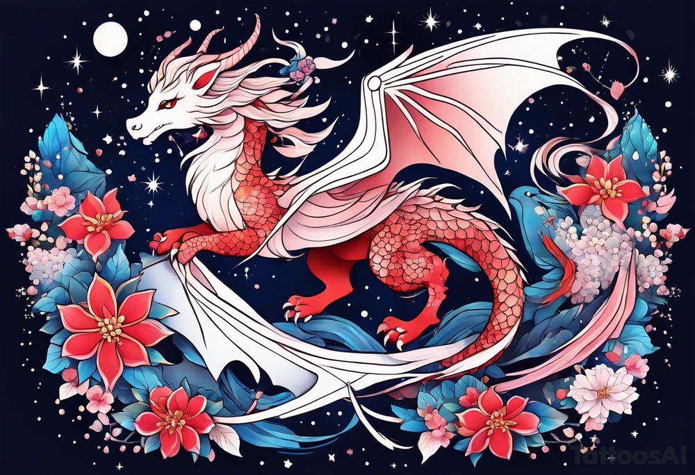 Constellation, wing , snow , cross , dragon female japan kawaii , flower tattoo idea