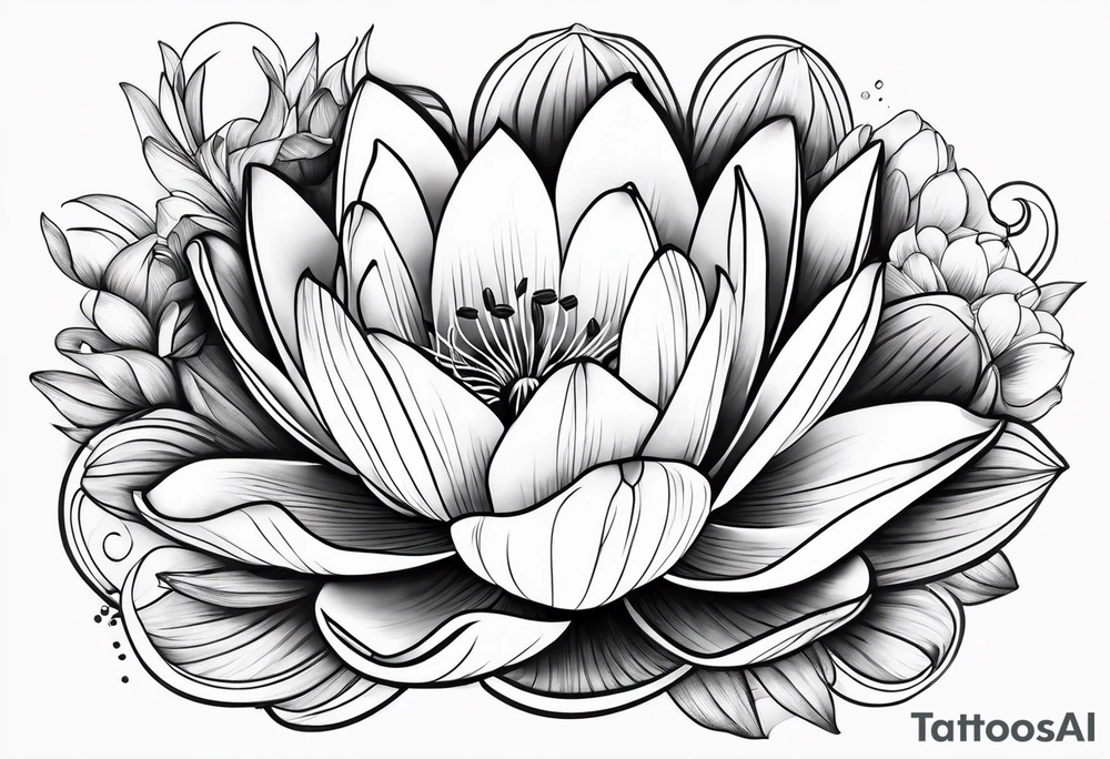 Water lily and tulips intertwined tattoo idea Water lily and tulips intertwined tattoo idea