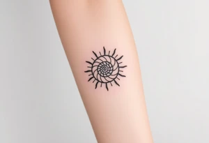 Fibonacci spiral shell inside of painted sun tattoo idea