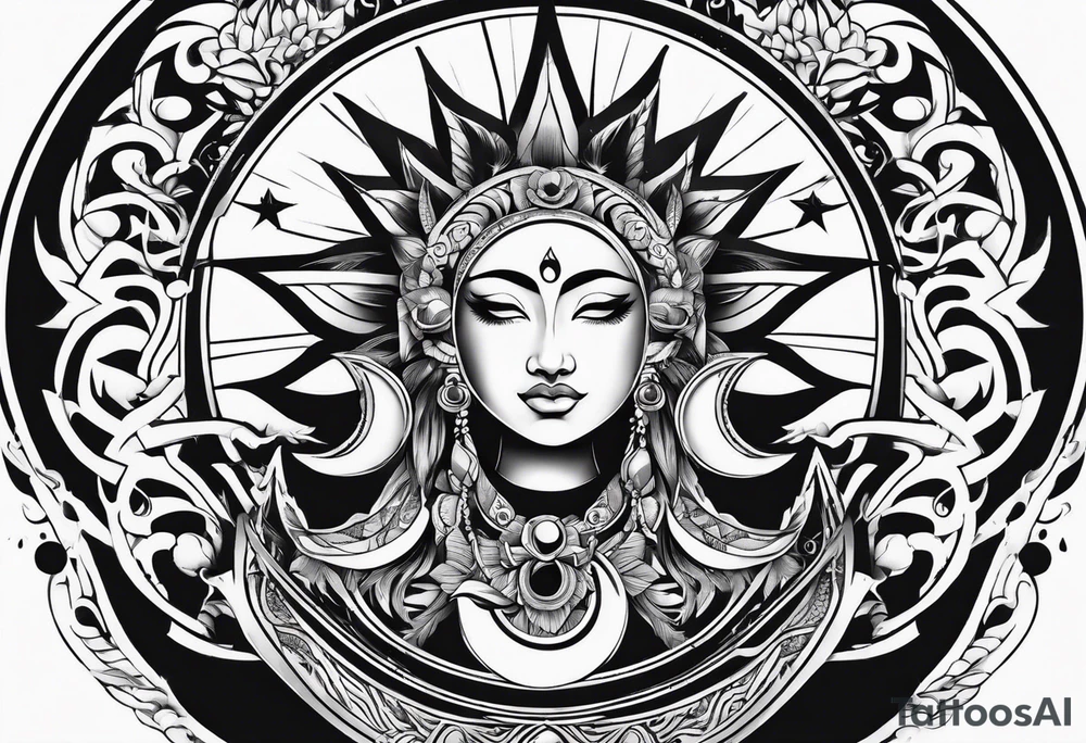 Exoteric tattoo with sun and moon tattoo idea