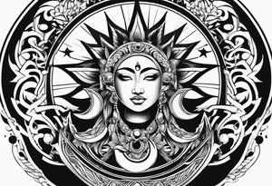 Exoteric tattoo with sun and moon tattoo idea