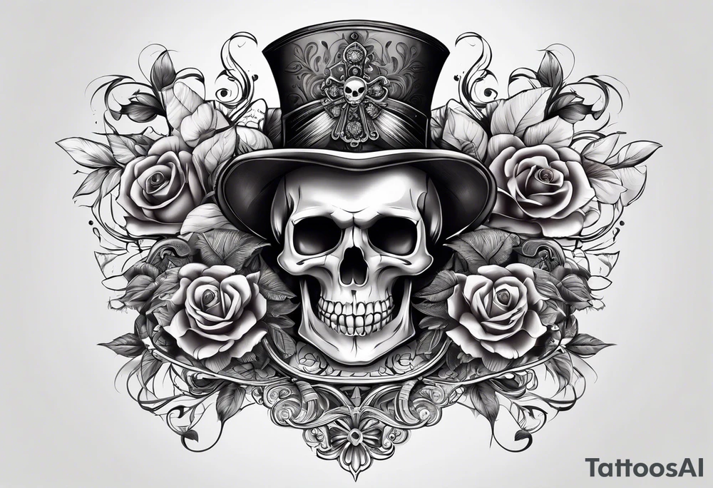 skull sleeve tattoo with memento mori written on it tattoo idea