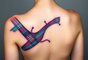 Chest 
Dark Purple with green pink blue and white highlights tartan fabric with skin around edges peeling and wrapping around side of shoulder tattoo idea