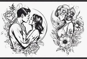 Dancing guy and girl into a flower tattoo idea