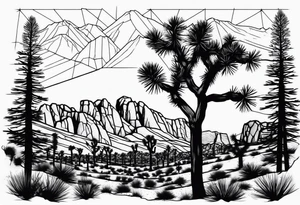 Joshua Tree with mountains and pine trees tattoo idea
