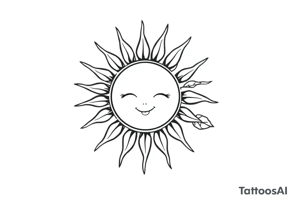 Sun with stem and leaves tattoo idea