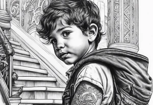 Un niño subiendo por las escaleras de la atlantida tattoo idea