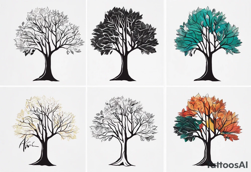 tree tattoo that uses the initials JMWE and a larger R tattoo idea