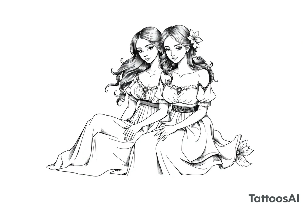 Two sisters with dress sitting next tattoo idea