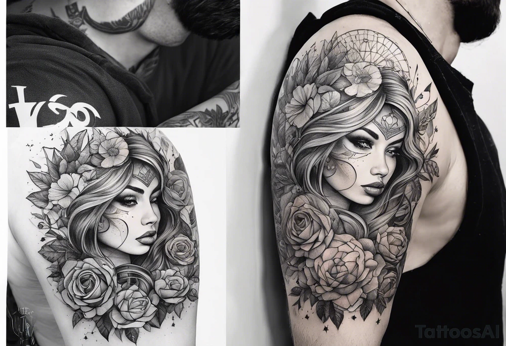 Kan je een tattoo sleeve onderarm maken met boogschieter sterrenbeeld, liefde en geluk tattoo idea
