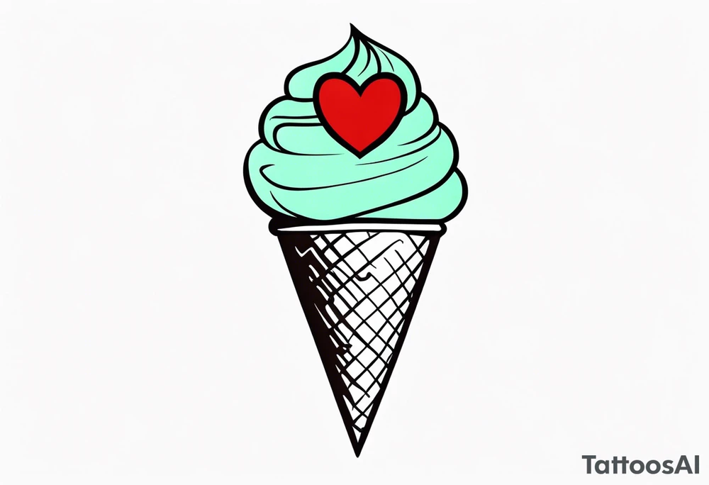mint chocolate chip ice cream cone with small red heart on it somewhere. tattoo idea