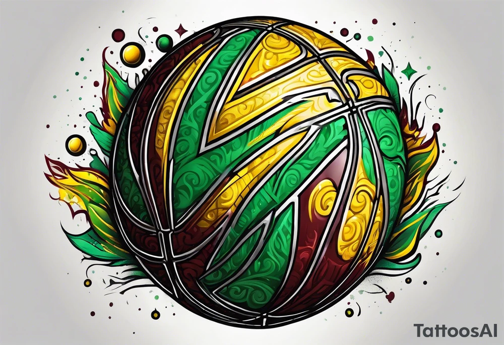 basketball number 24 with colors green, yellow, maroon and black tattoo idea