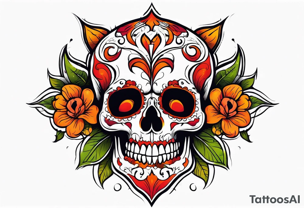 Gothic skull that is red and orange tattoo idea