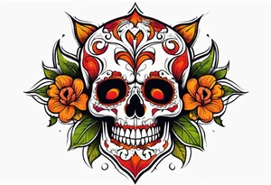 Gothic skull that is red and orange tattoo idea