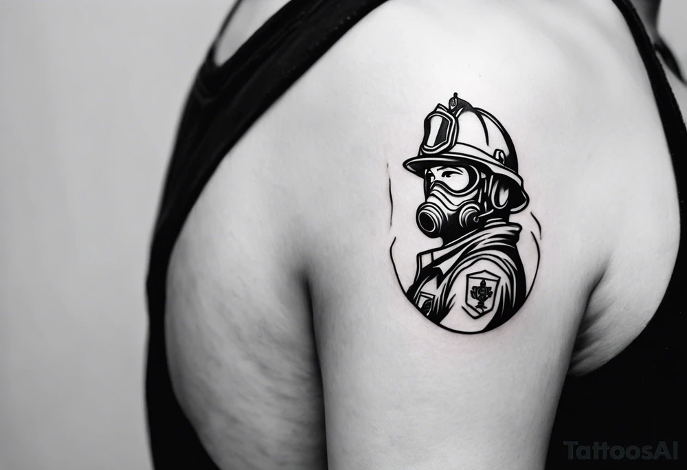 Tattoo of an Italian firefighter made von the line of a heartbeat that extinguishes a flame made with the same line tattoo idea