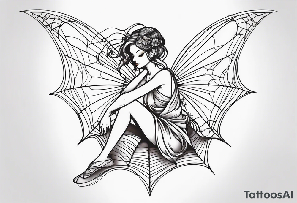 Fairy with bottom half of body wrapped up by spider web tattoo idea