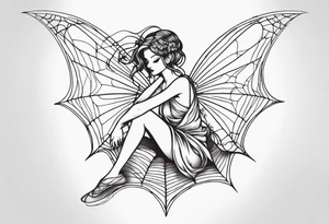 Fairy with bottom half of body wrapped up by spider web tattoo idea