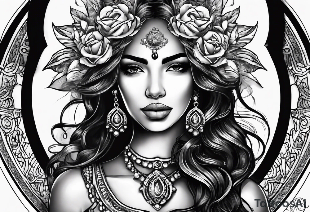 Hispanic/ Latin  goddess, love, forgiveness, strength, peace, cancer sign , time, past, future tattoo idea