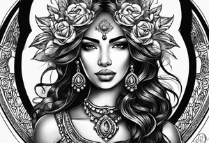 Hispanic/ Latin  goddess, love, forgiveness, strength, peace, cancer sign , time, past, future tattoo idea