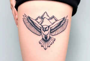majestic eagle spreading wings against mountain peaks tattoo idea