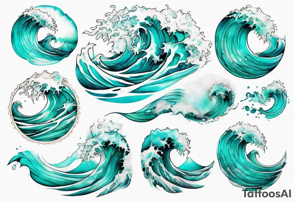 a crashing wave that turns into a turquoise woman tattoo idea