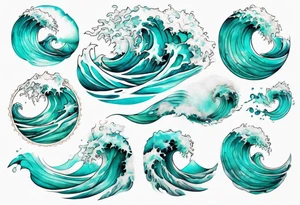 a crashing wave that turns into a turquoise woman tattoo idea