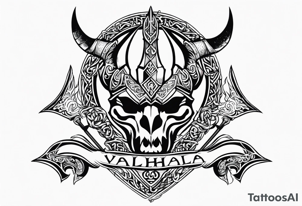 Valhalla sword dragon head axe viking church tattoo idea