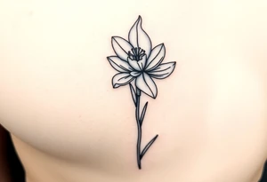 narcissus poeticus，3 flowers clustered stamen is cup-shaped,leaves are slender and dense,Showing the side view of the flower tattoo idea