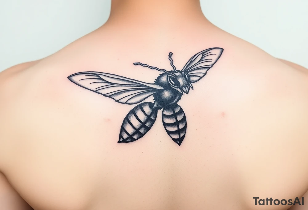 Angry hornet flying with arched body tattoo idea