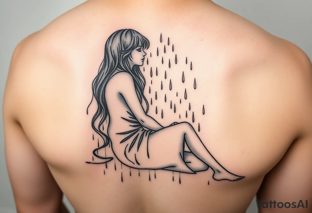 A girl sitting in the rain  letting the rain take her away as it pours almost like she’s fading tattoo idea