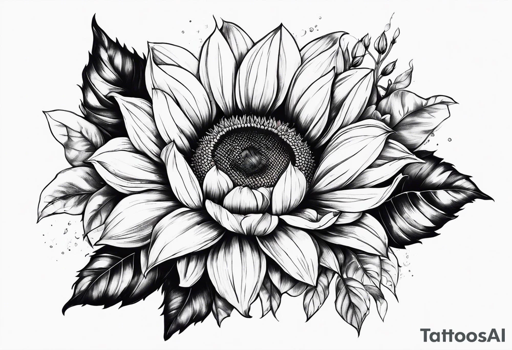 Sunflower, rose flower tattoo idea
