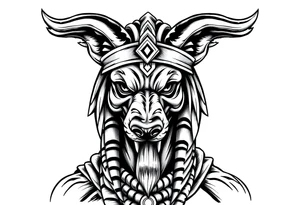 Egyptian Anubis god powerful face muscle in Egypt style with mantle on head dog face long ears tattoo idea