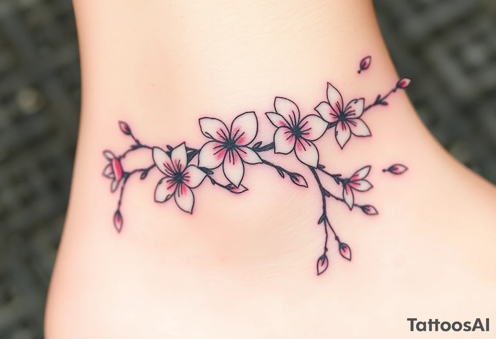 delicate cherry blossoms swirling in spring breeze with petals tattoo idea
