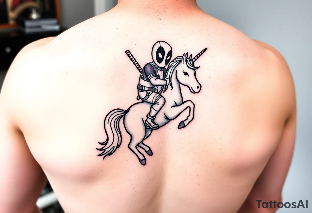 Deadpool riding unicorn tattoo idea